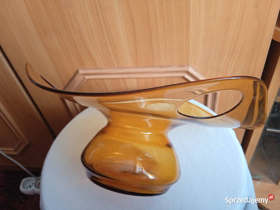 Duża miodowa dekoracja patera huta Laura PRL Koźminek