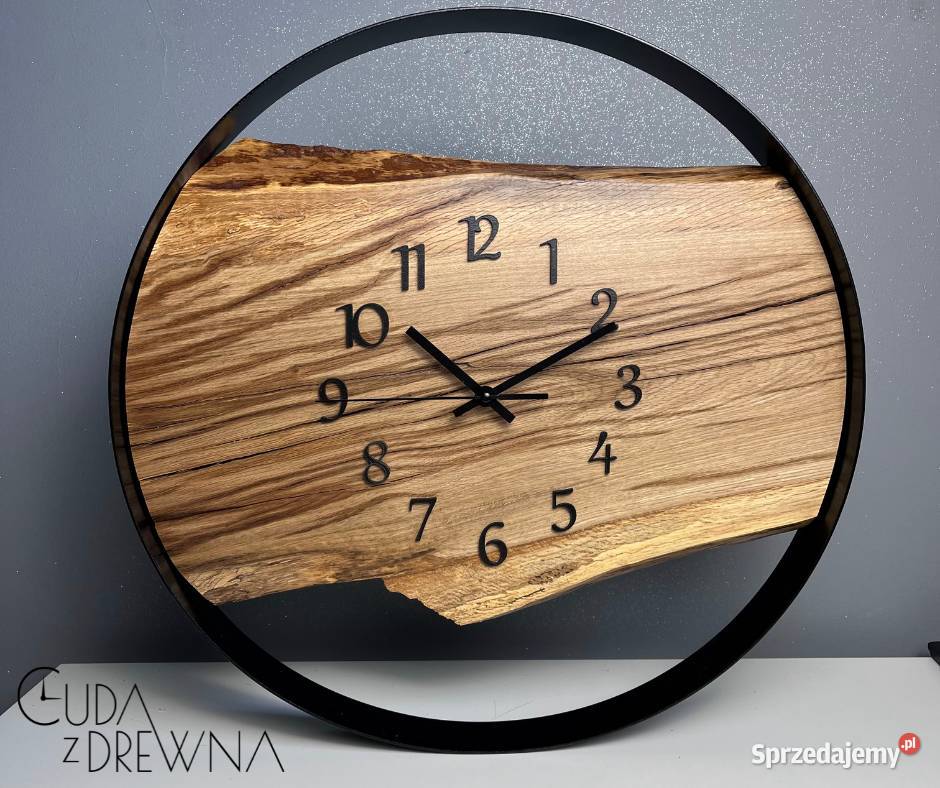 Drewniany zegar w stalowej obręczy 50 CUDA Z Wrocław