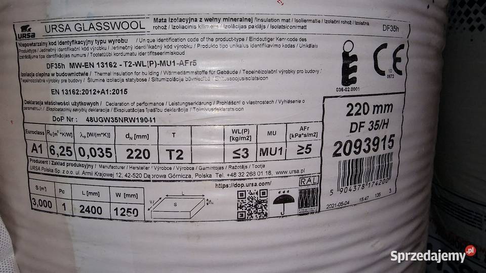 Wełna mineralna 220 mm 3m 125 x 240 0035 URSA Wełna Białystok