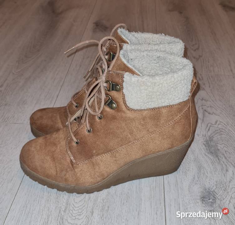 Botki damskie koturny camel kożuszek 36 Łódź