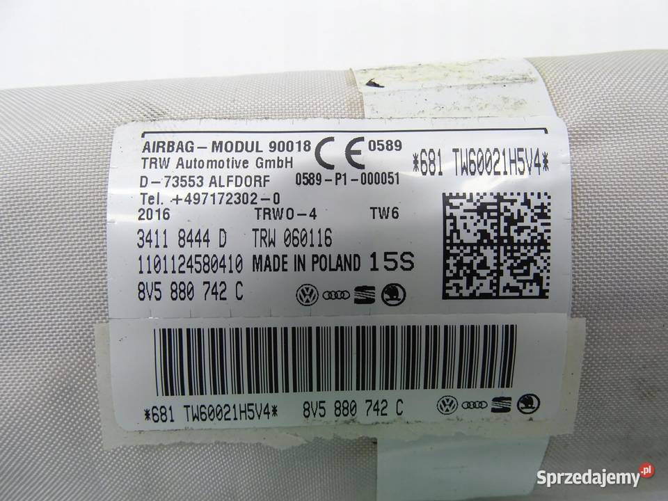 KURTYNA POWIETRZNA AIRBAG PRAWA AUDI A3 8V 5D małopolskie