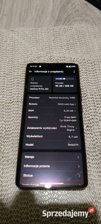 Smartfon Realme 11 Pro 5G 8256gb Sunrise Beige Środa Wielkopolska sprzedam