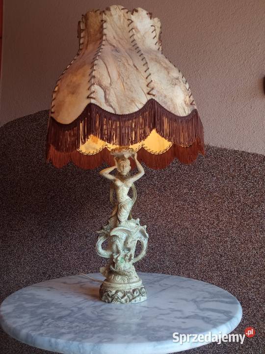 Unikatowa lampa pokojowa Antyk 74cm abażur skóra