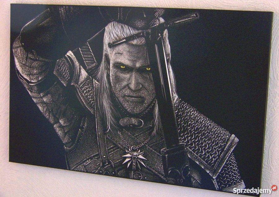 Ręcznie grawerowany w blasze Wiedźmin Geralt Sandomierz
