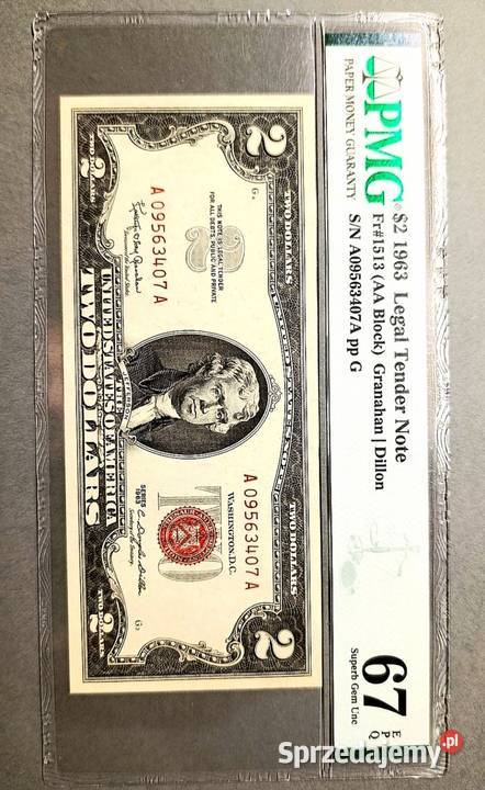 USA 2 Dolary 1963 r NOTA PMG 67 EPQ Węgorzewo