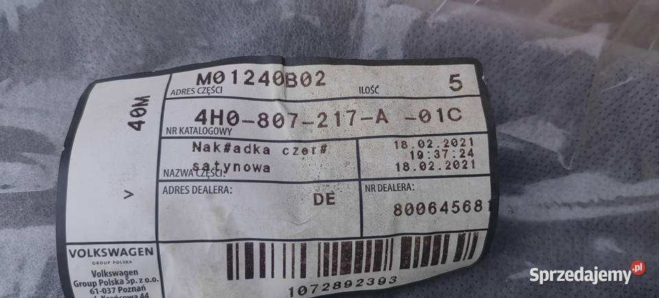 4H0807217A AUDI A8 NAKŁADKA OSŁONA BELKI POD Rożnów sprzedam
