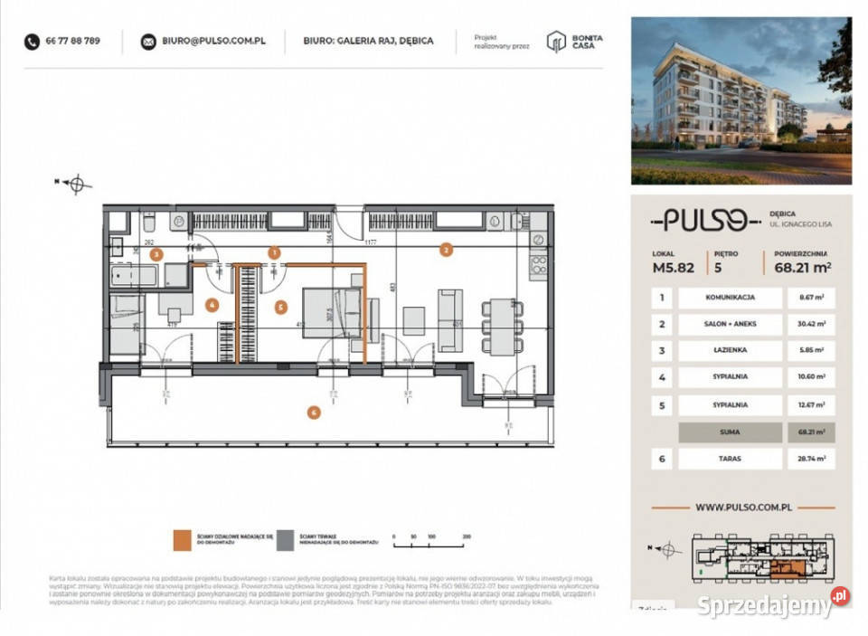 APARTAMENT 6821 m2 3 POK TARAS 2874m2 Dębica sprzedam