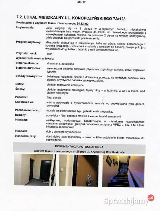 Syndyk sprzeda lokal mieszkalny w Krakowie 94.82m2 Kraków