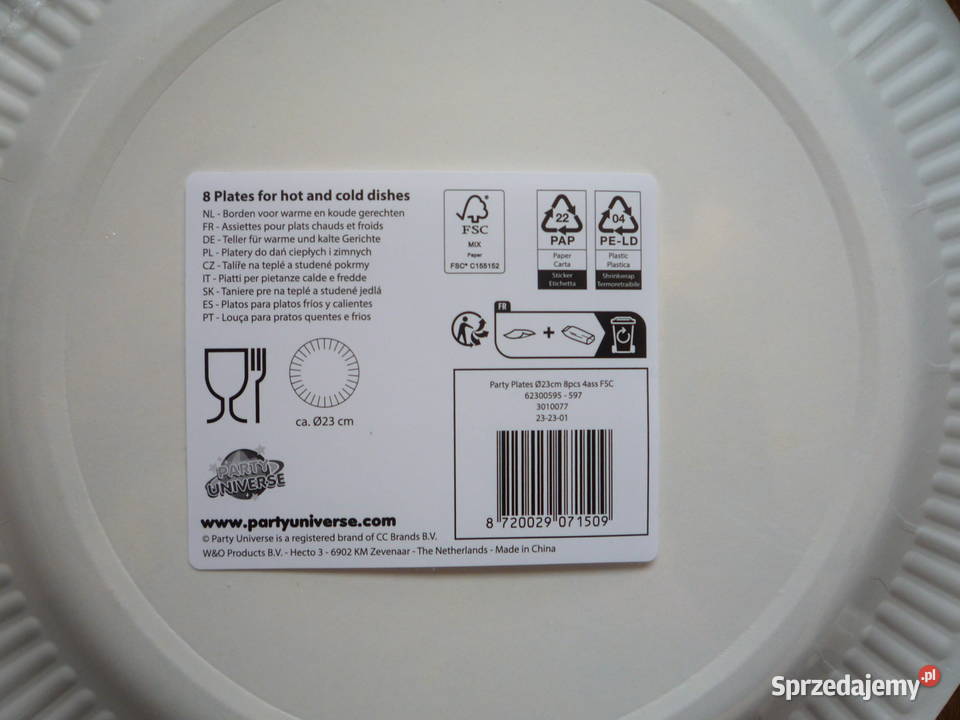 Zestaw 8 Talerze 8 Kubki 5 pudełka na chipsy Bal Szczecin