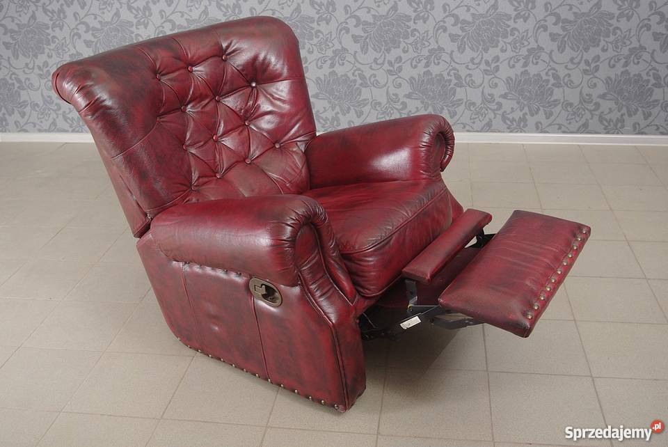 Fotel rozkładany angielski skóra naturalna 4739