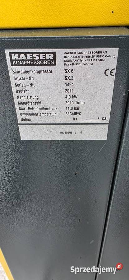 Kompresor śrubowy Kaeser SX6 2012 11bar Osuszacz dolnośląskie Jelcz-Laskowice sprzedam