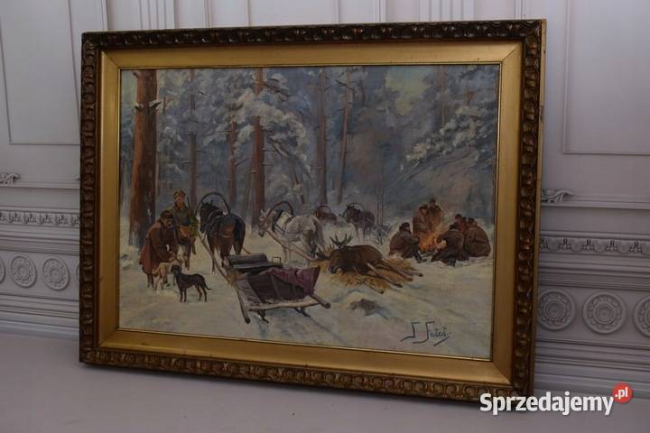 J Fałat Zimowy Pejzaż Wyprawa Na Polowanie Stary Kraków sprzedam