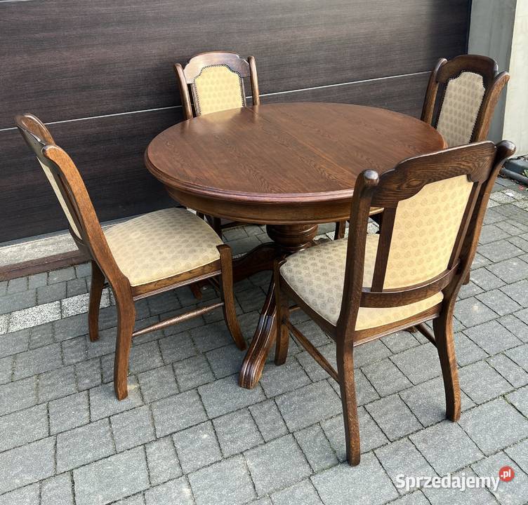 Solidny dębowy okrągły rozkładany stół z mazowieckie Ostrów Mazowiecka