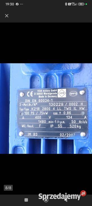 Silnik 75 kW 3 fazy vem mazowieckie Legionowo