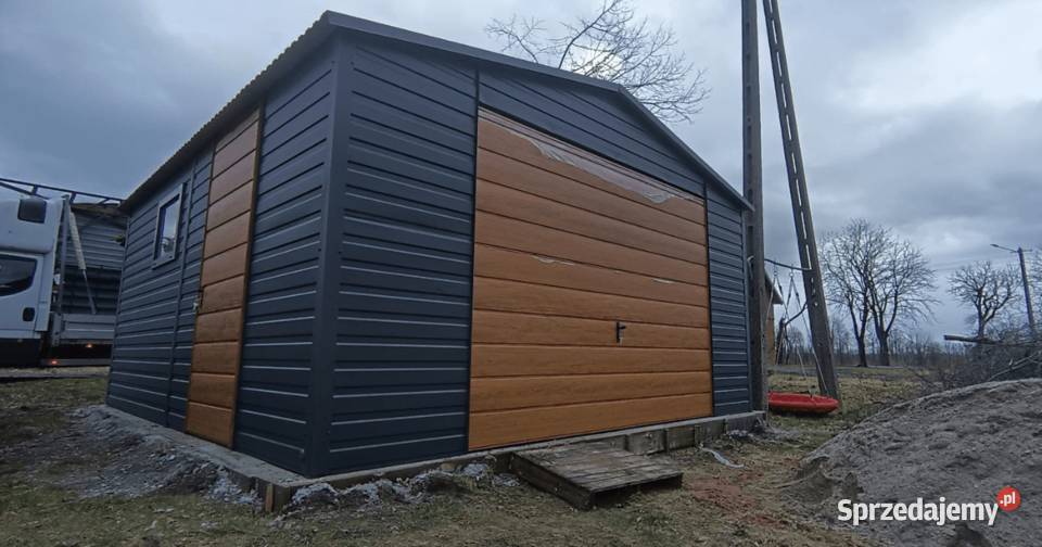 Garaż Blaszany 4x7 czarny złoty dąb profil