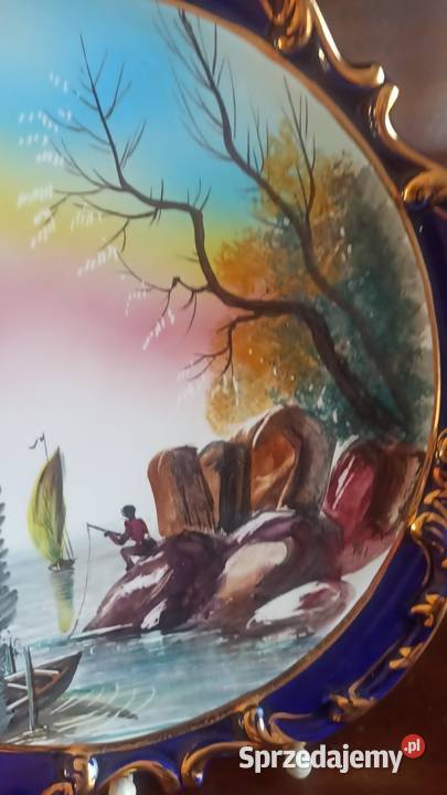 Patera duża Kobaltowa Made in Portugal Piękny Porcelana i szkło