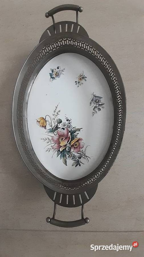 Patera metalowa z porcelanowymzdobionym dnem Wrocław