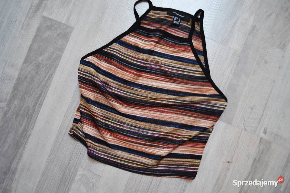 Bluzka halter prześwitująca crop top w paski bez rękawa Toruń