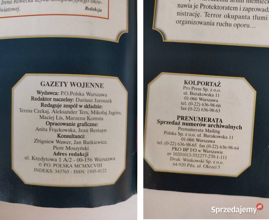 Gazety wojenne Bombardowanie Kolonii 1998 Rok wydania 1998 Pozostałe Kielce