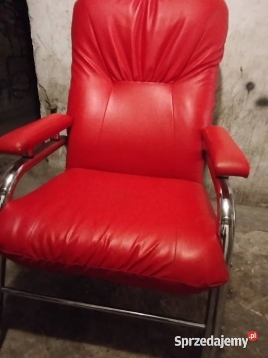 Czerwona skórzana wersalka 2 fotele śląskie Poręba