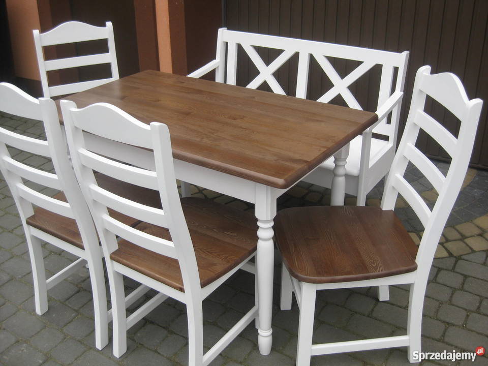 Prowansja komplet stół 110x70 i 4 krzesła biały prowansalski