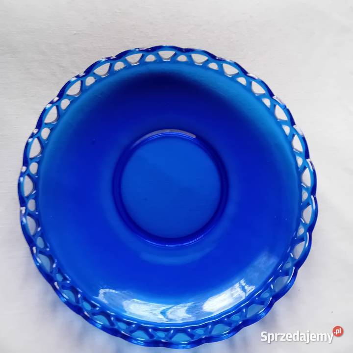 Kobaltowa miska z ażurowym obrzeżem Glaswerk Koźminek