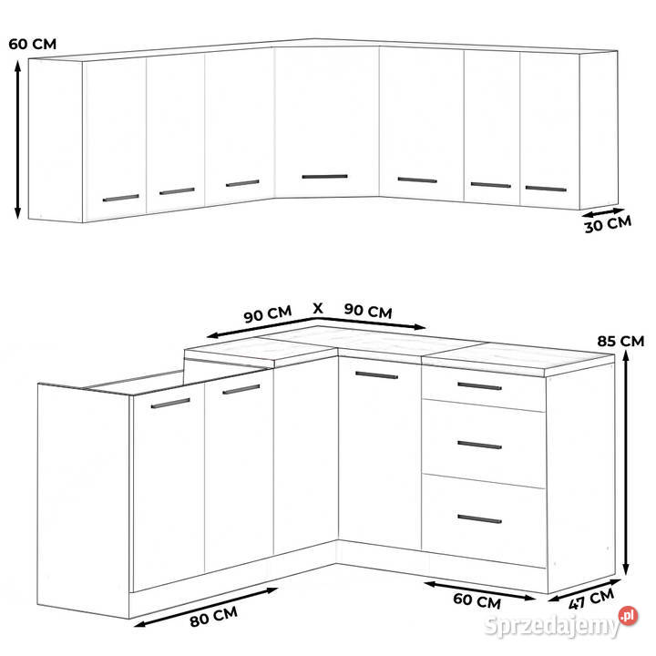 Kuchnia Narożna Duża Modułowa Blat 32m Pojemna 47cm Elbląg