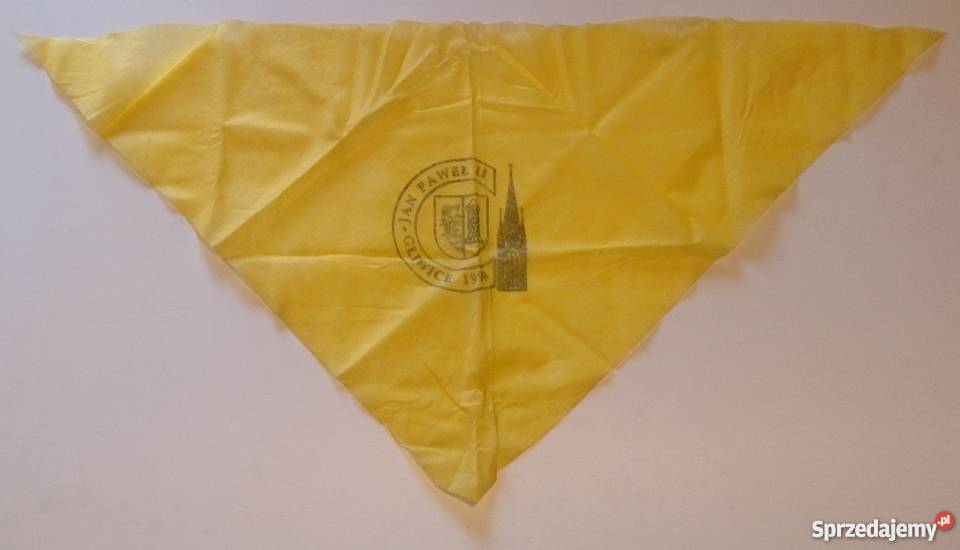 Żółta trójkątna chusta z wizyty Jana Pawła II - Gliwice 1999