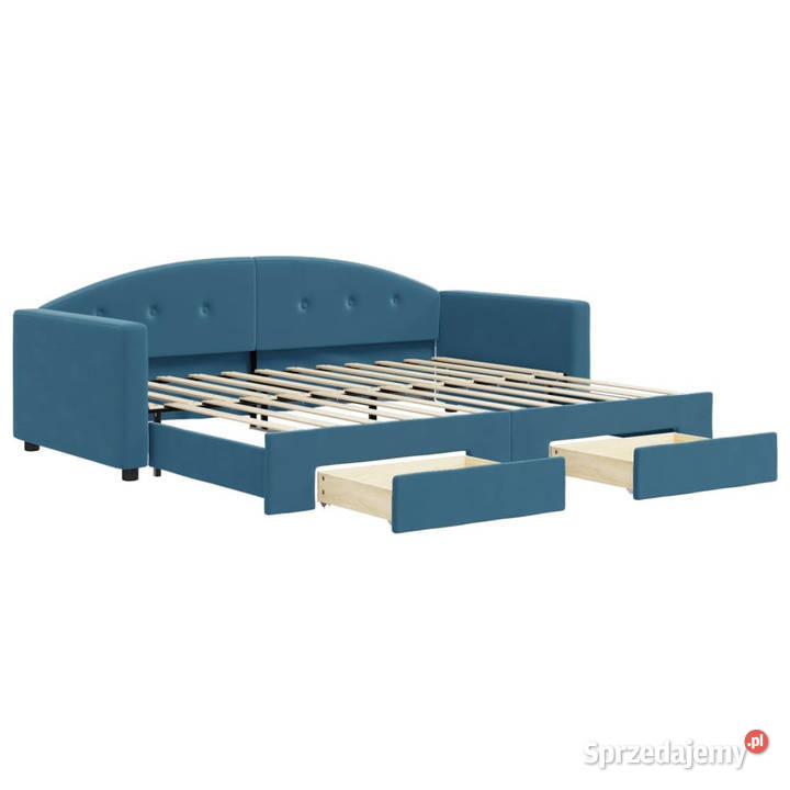 Sofa rozsuwana z szufladami niebieska aksamit 222cm