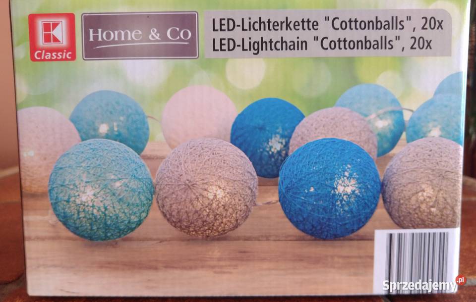 Łańcuch świateł LED bawełniane kule 20x podlaskie sprzedam