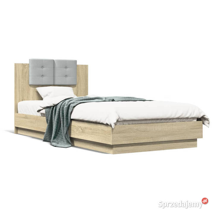 Rama łóżka z wezgłowiem i LED dąb sonoma 90x200 Warszawa