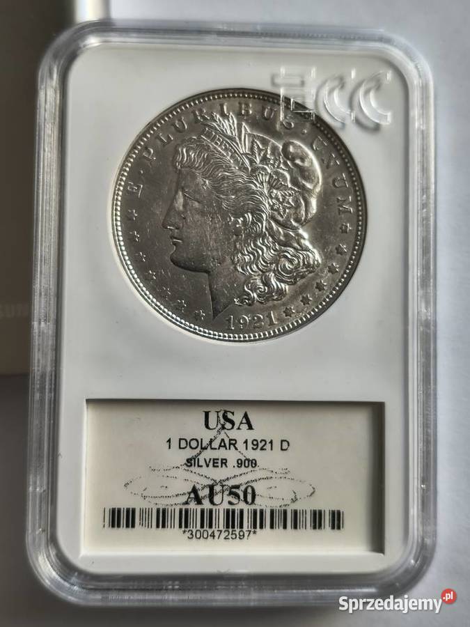 USA 1 dolar Morgan 1921 D srebro Ag 900 nota AU Szczecin