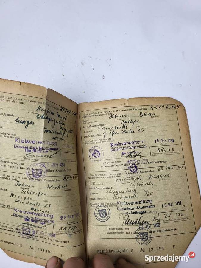 DOWÓD REJSTRACYJNY BRIF NSU PONY 1934 Pozostałe Rybnik sprzedam