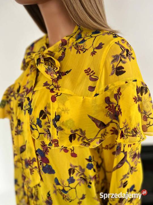 Vero Moda żółta bluzka kwiatowa falbany kokarda Augustówka