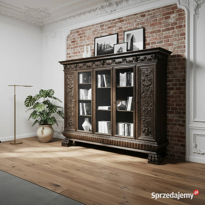 DREWNIANA BIBLIOTEKA DĘBOWA styl neorenesans 199cm Kalisz