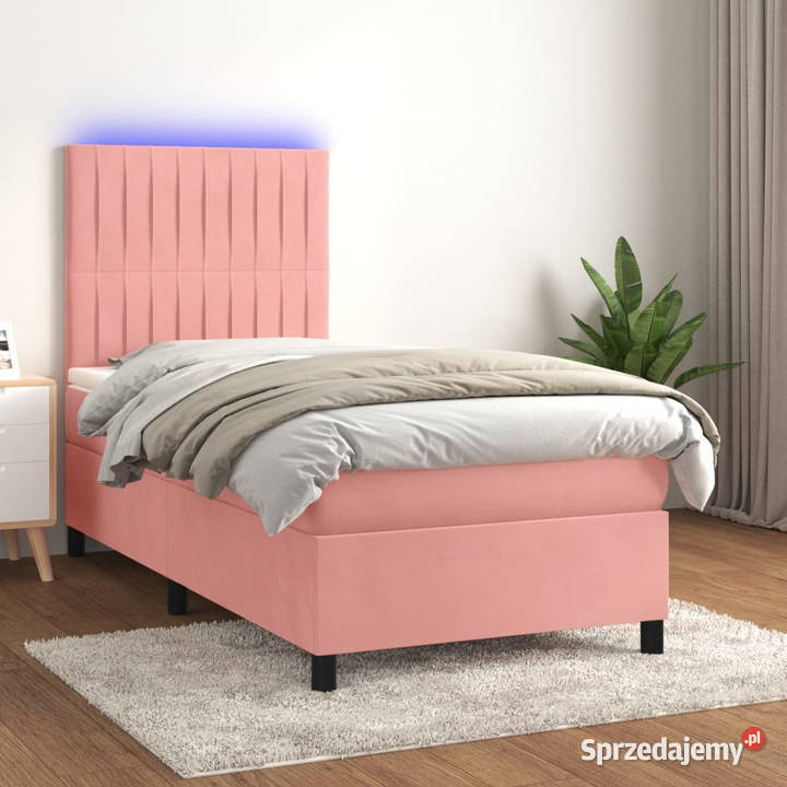 Łóżko kontynentalne z materacem i LED różowy 128cm mazowieckie