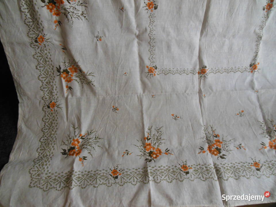 Obrus lniany duży prostokątny w pomarańczowe Kielce sprzedam