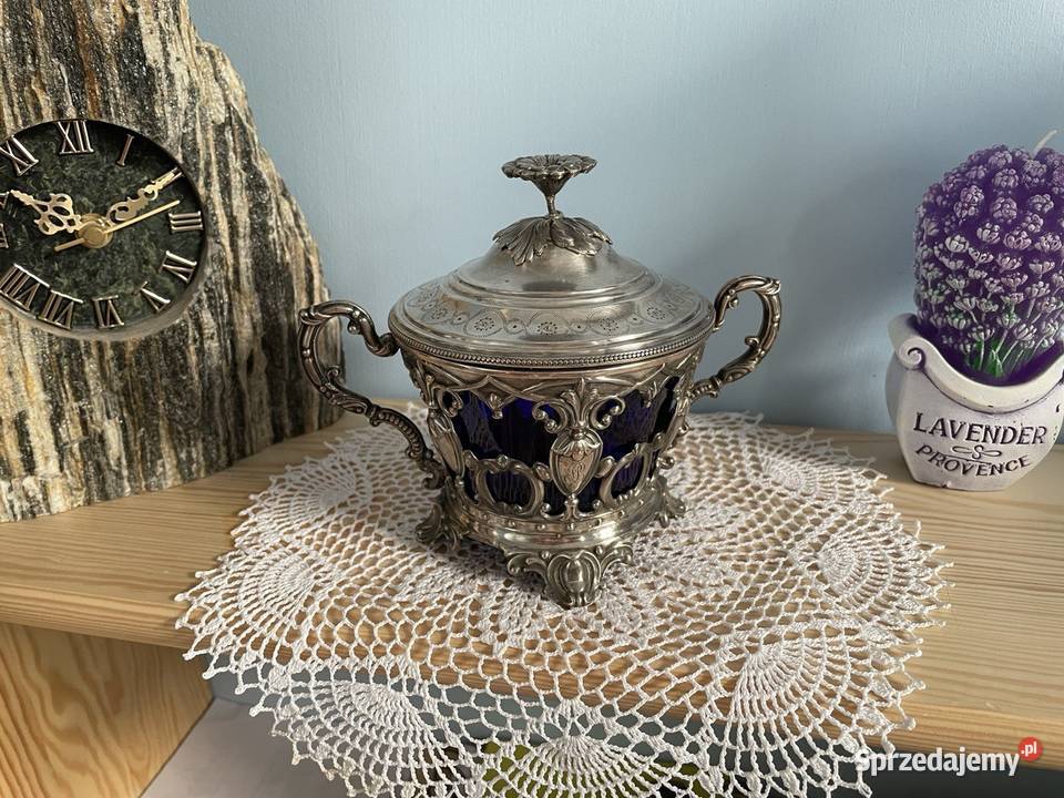 Srebro cukiernica z wkladem kobaltowym Massat dolnośląskie Jelenia Góra sprzedam