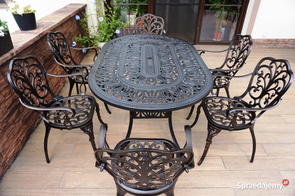 Meble ogrodowe aluminiowe komplet 6osób beże i brązy  Lisia Góra