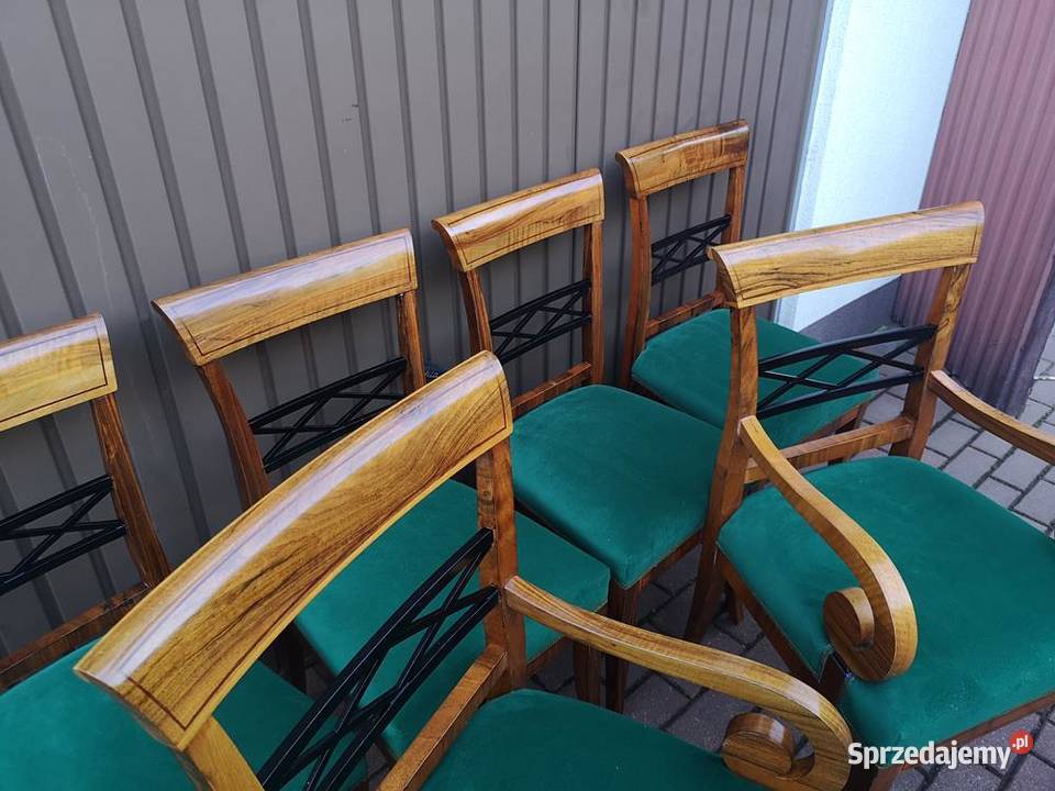KrzesłaFotele Komplet Biedermeier Orzech Stare Swarzędz sprzedam