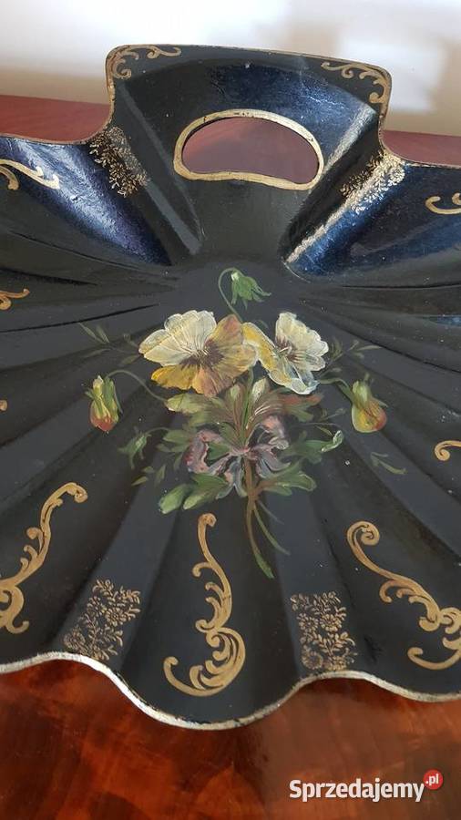 Patera malowana olej papier mache kwiaty ok oło warmińsko-mazurskie Orneta