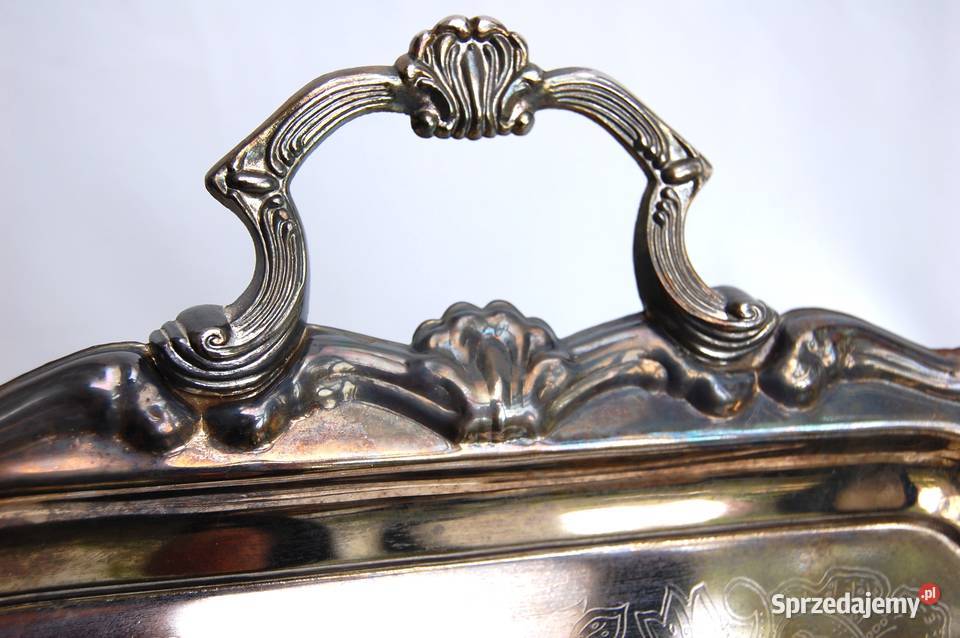 Duża taca platerowana posrebrzana grawerowana Lublin