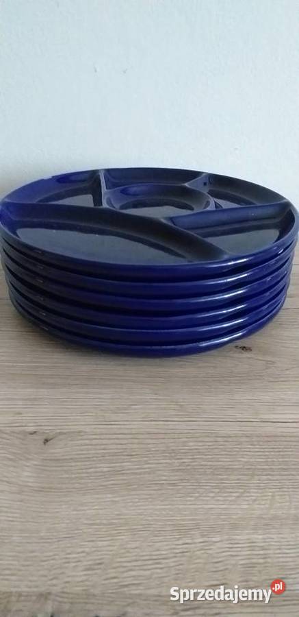 Kobaltowe talerze kabaret Porcelana i szkło łódzkie