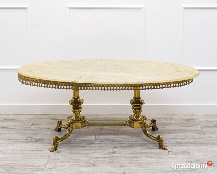 Owalna ŁAWA VINTAGE jasna PIĘKNY blat MARMUR Kalisz