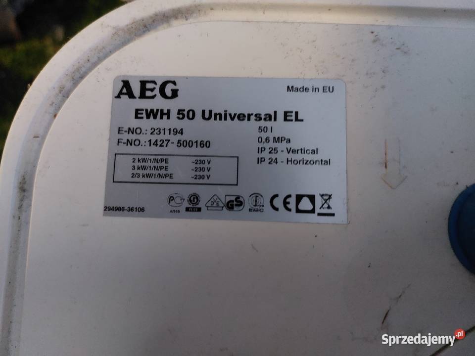 Sprzedam bojler AEG ewh 50 uniwersalpion poziom Warszawa