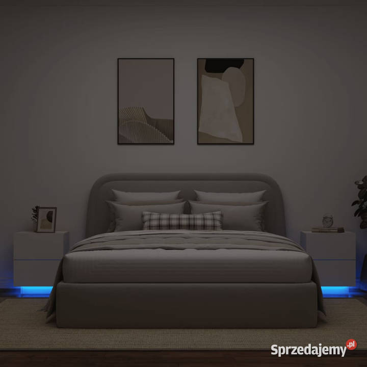 Szafki nocne z LED 2 białe materiał Nocne
