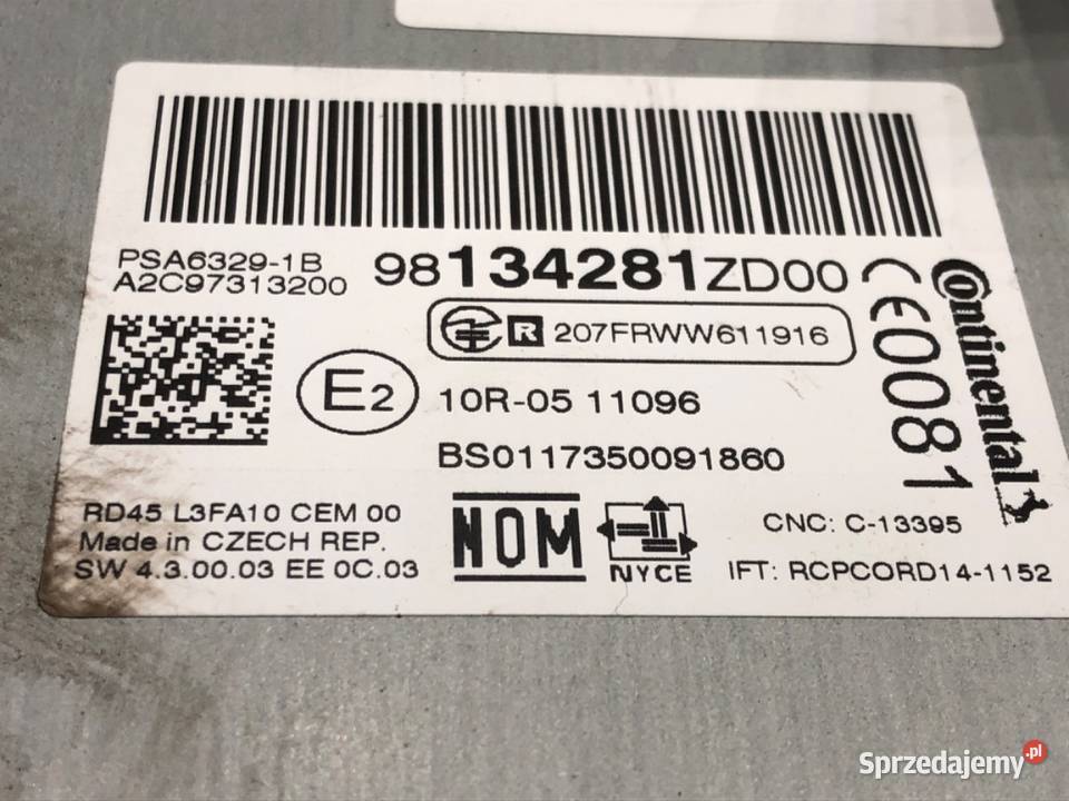 RADIO CITROEN CELYSEE 98134281ZD00 ODTWARZACZ