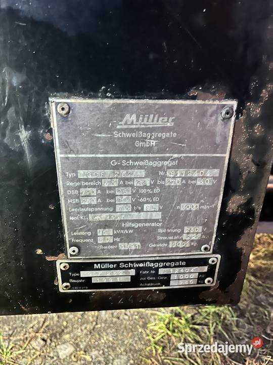Agregat spawalniczy Mller GDF 252 230 V 15 kVA dolnośląskie Bolesławiec sprzedam