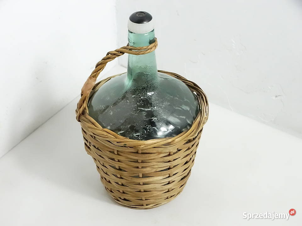 Stary szklany balon gąsior 21L w koszu Biłgoraj