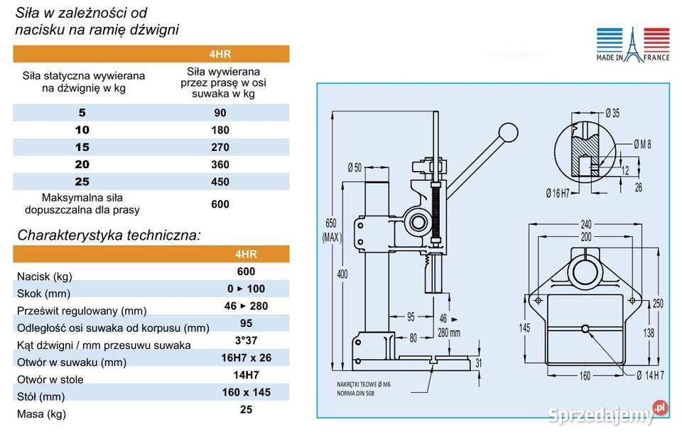 Prasa ręczna zębatkowa 4HR 600 EMG Radomsko